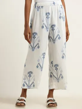 Utsa Blue Ethnic Print Palazzos