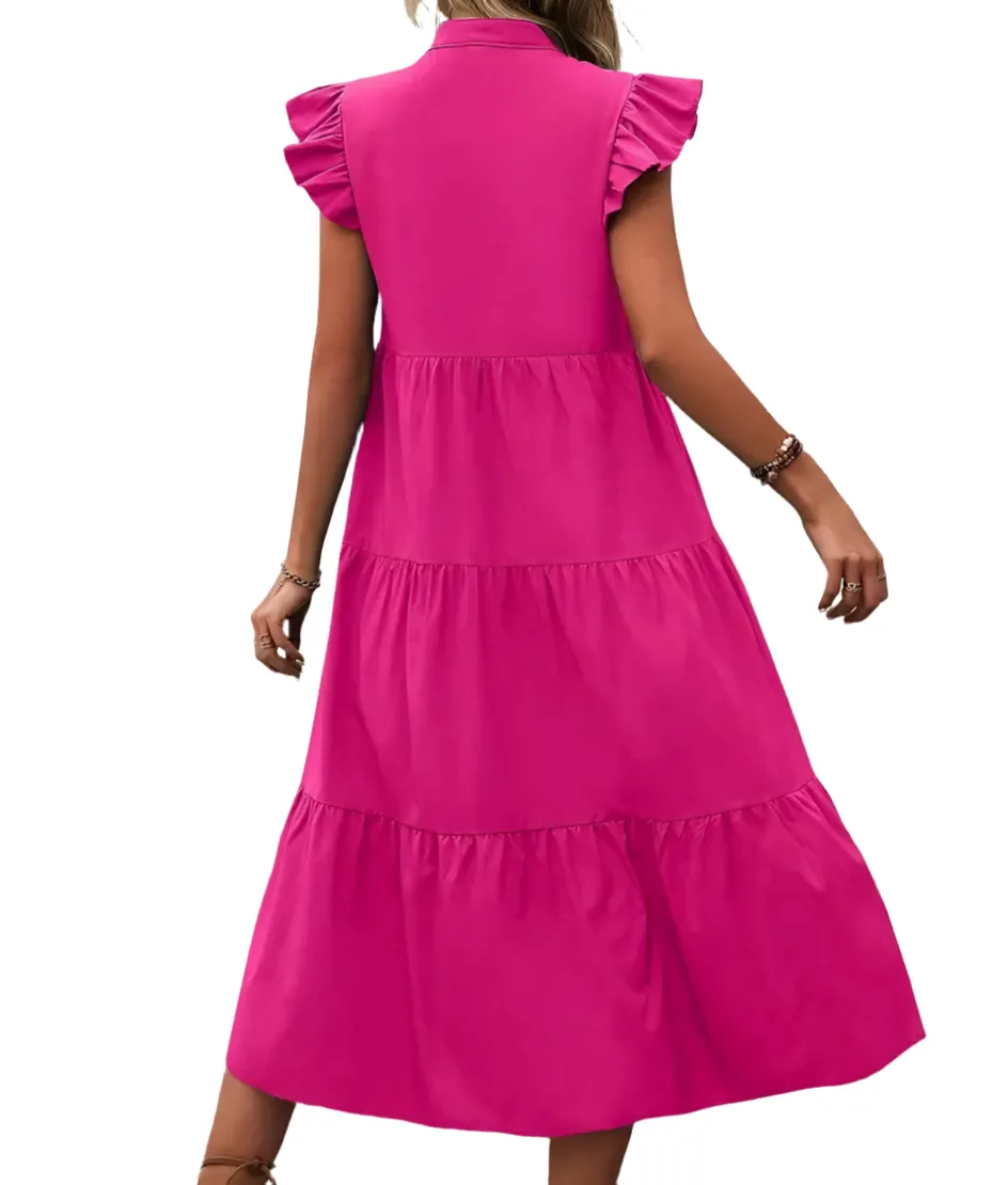 V Neck Ruffle Sleeve Maxi Dress