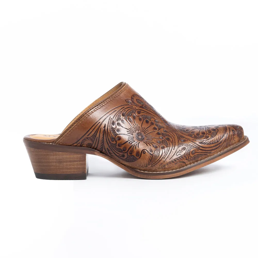 Valeria Hand-tooled Mules