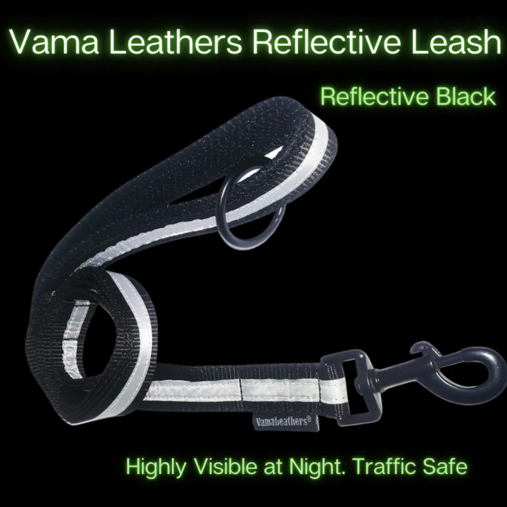 Vama Leathers Reflective Soft Handle All Weather Leash for Dogs (Shiny Black)