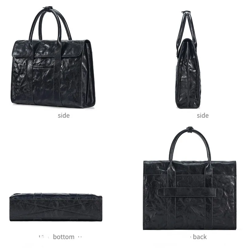 Vege Tanned Black Leather Handbag for Men 6690