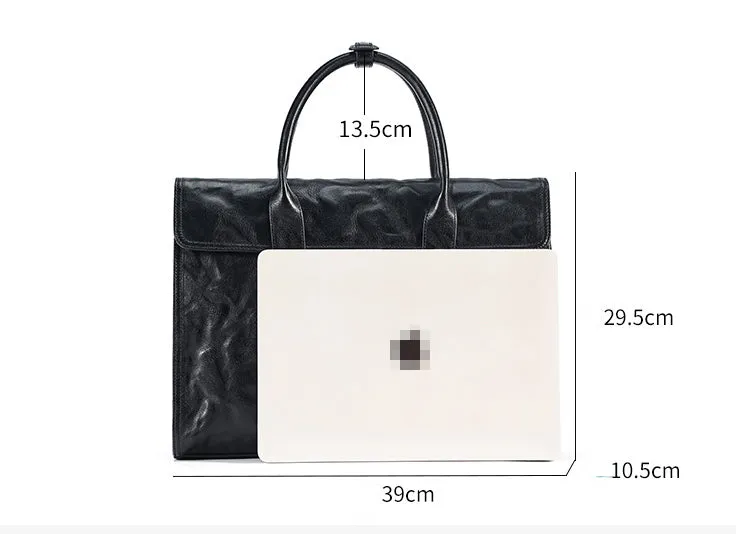 Vege Tanned Black Leather Handbag for Men 6690