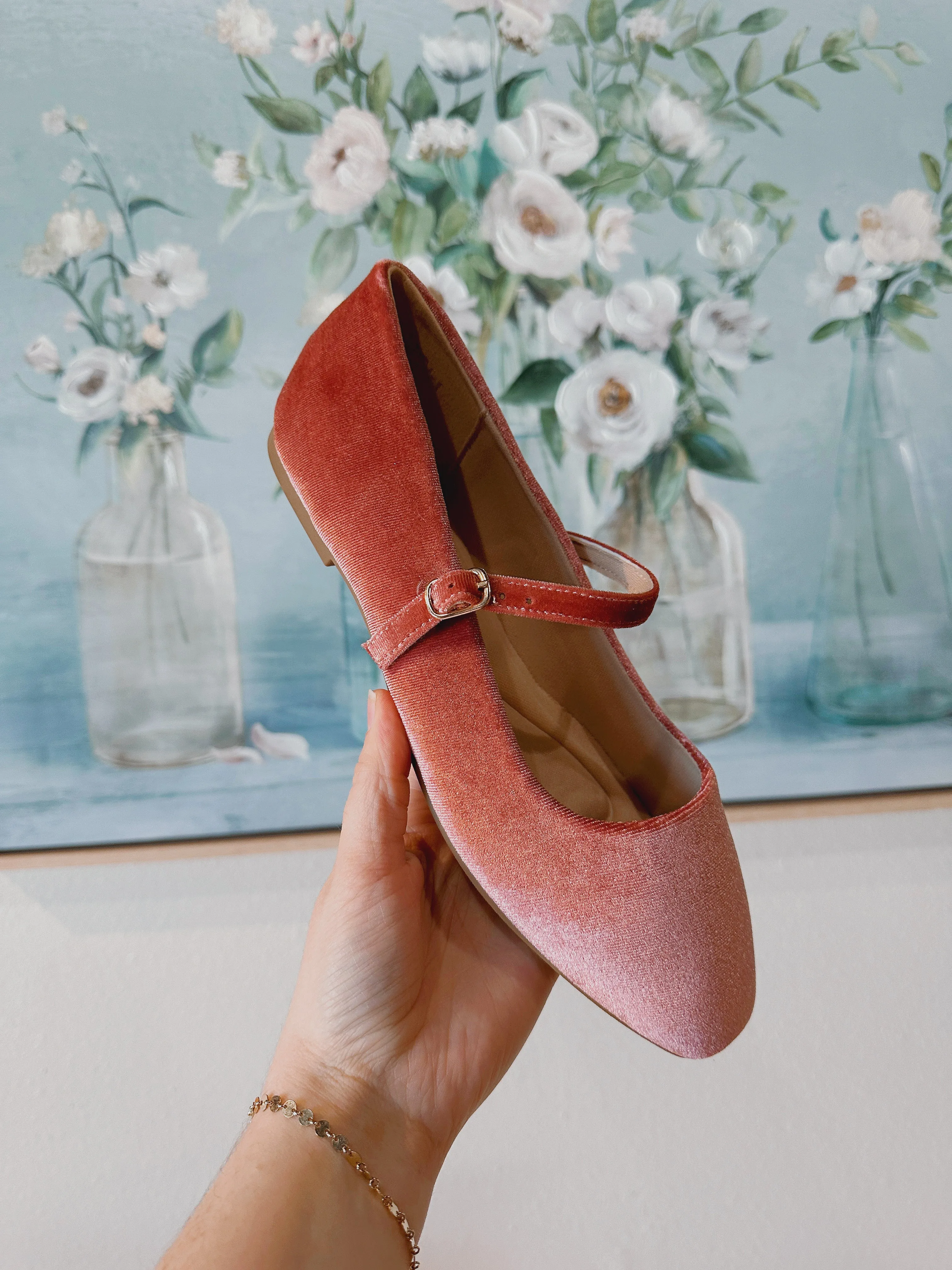 Velvet Ballet Flats in Mauve