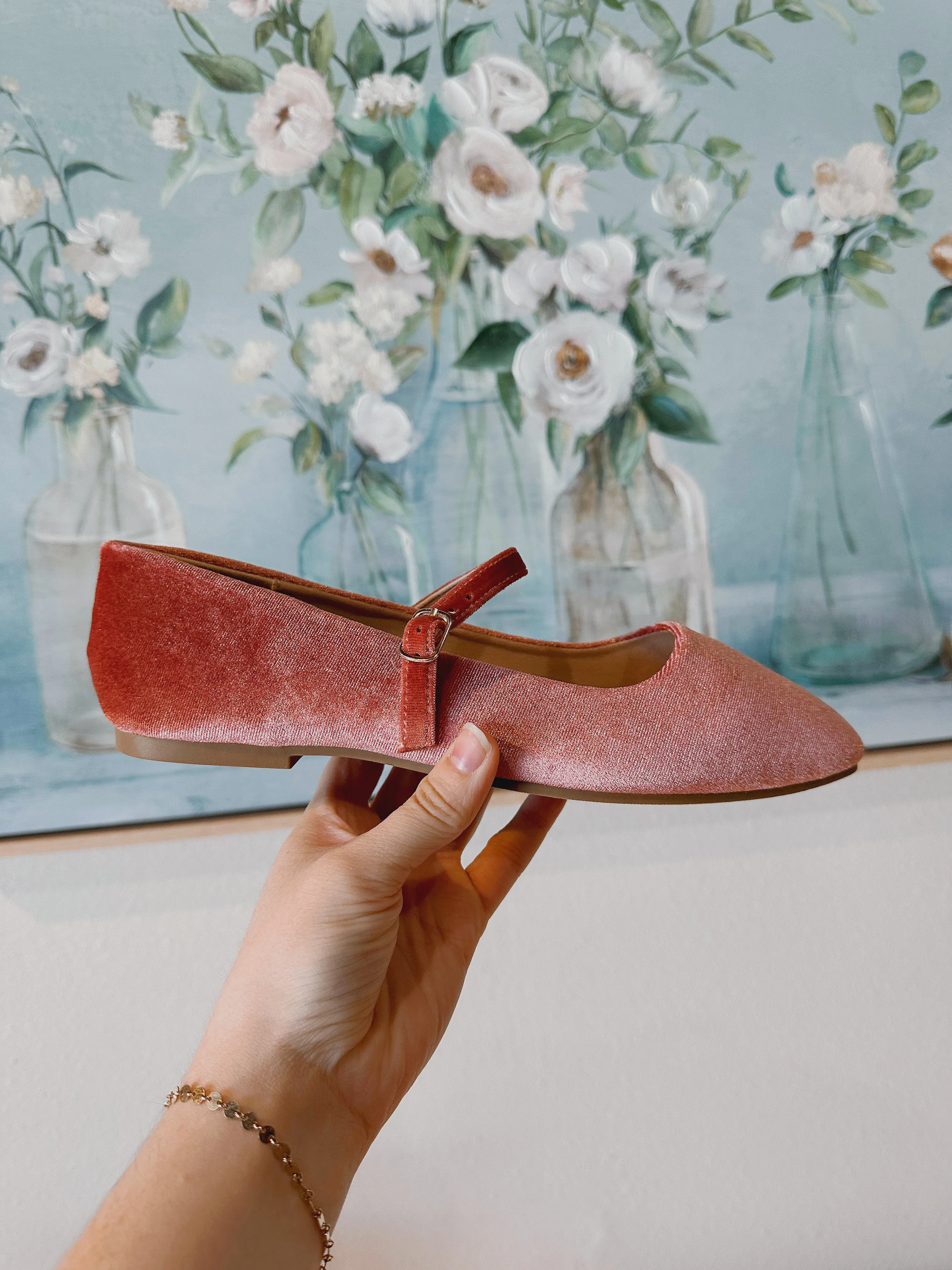 Velvet Ballet Flats in Mauve