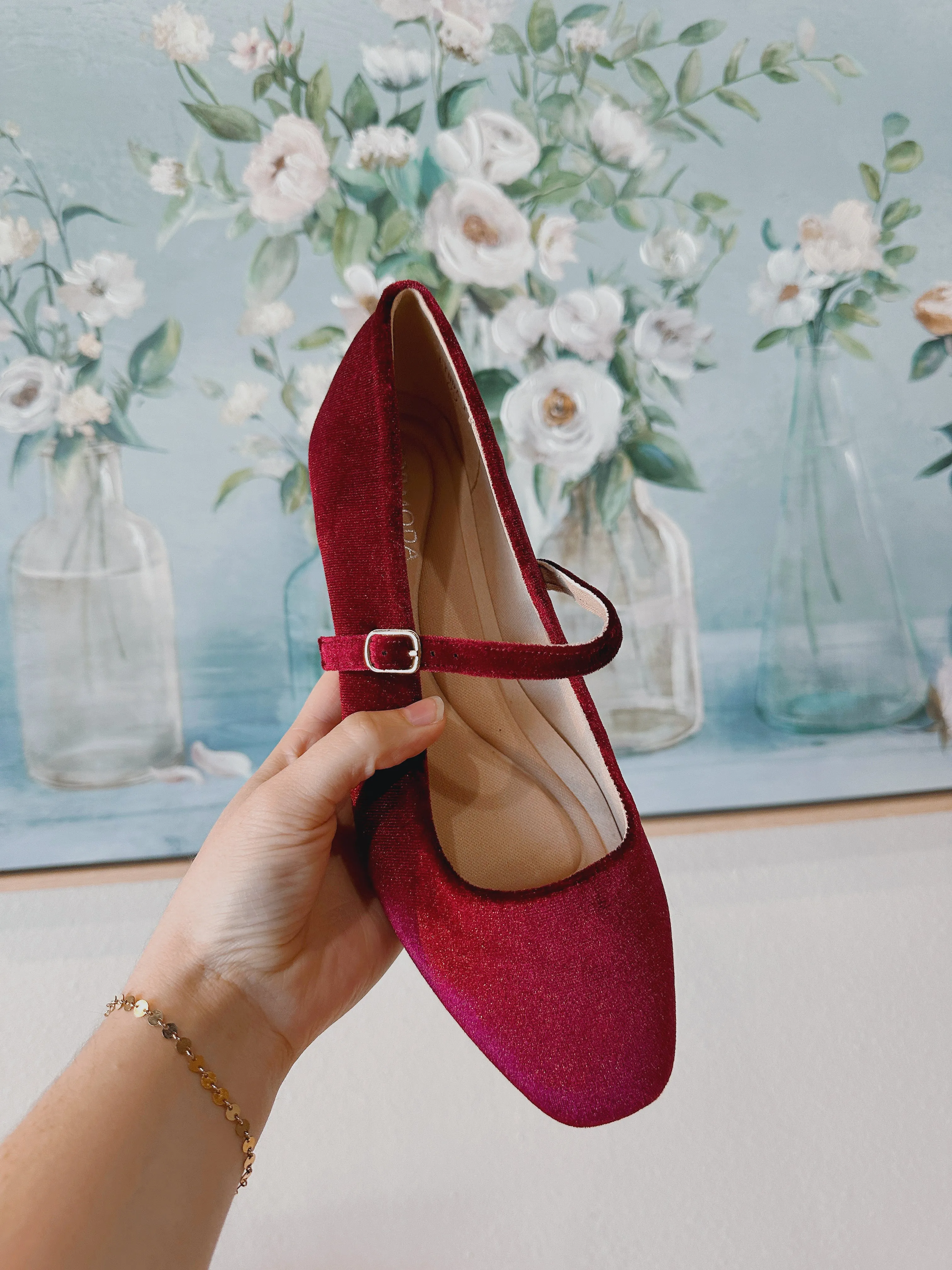 Velvet Ballet Flats in Red