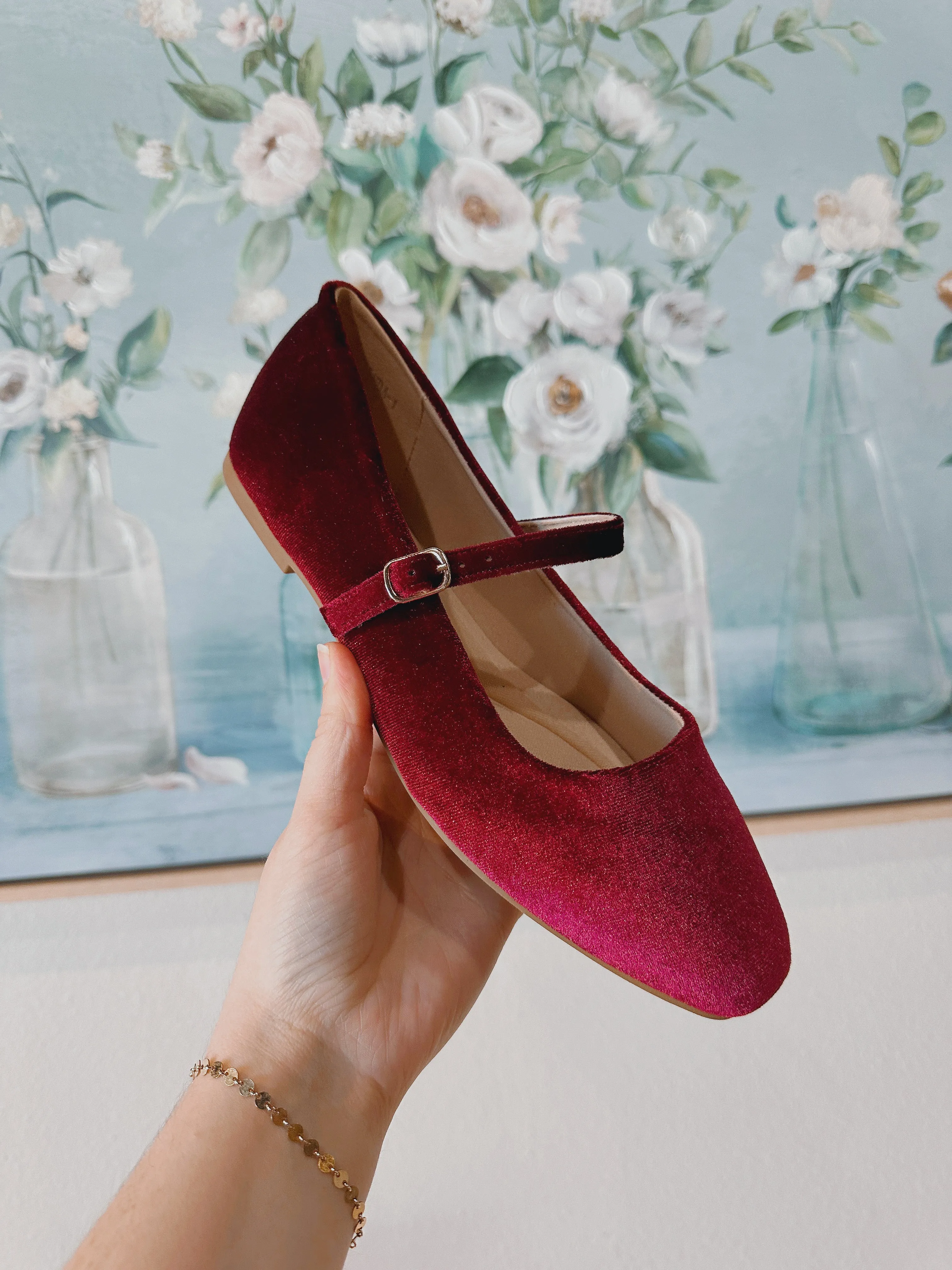 Velvet Ballet Flats in Red