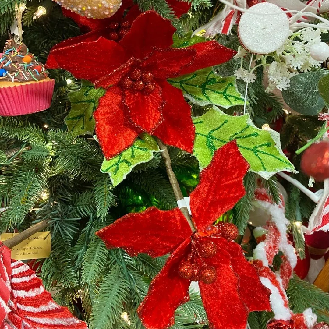 Velvet Poinsettia Holly Spray