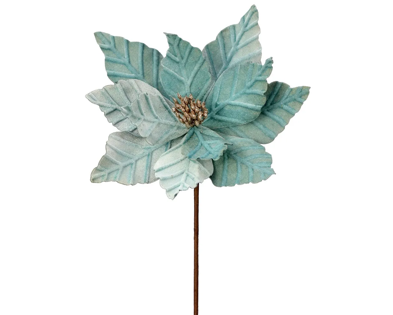 Velvet Poinsettia Stem - Aqua  24"