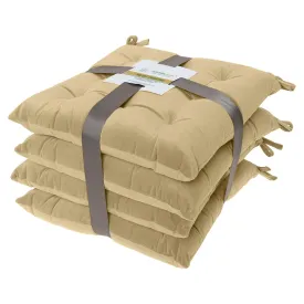 Velvet Slip Free Tufted  Chair Cushion Beige 40x40cm - Pack of 4