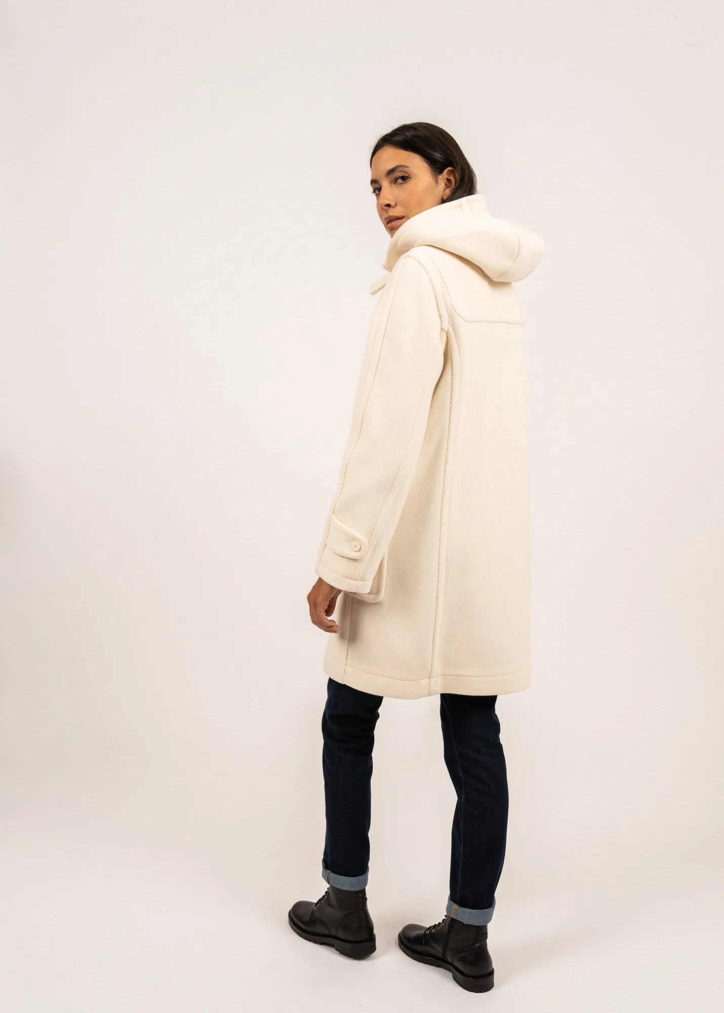 Venus classic duffle-coat - in wool, with herringbone pattern (BLANC D'HIVER)