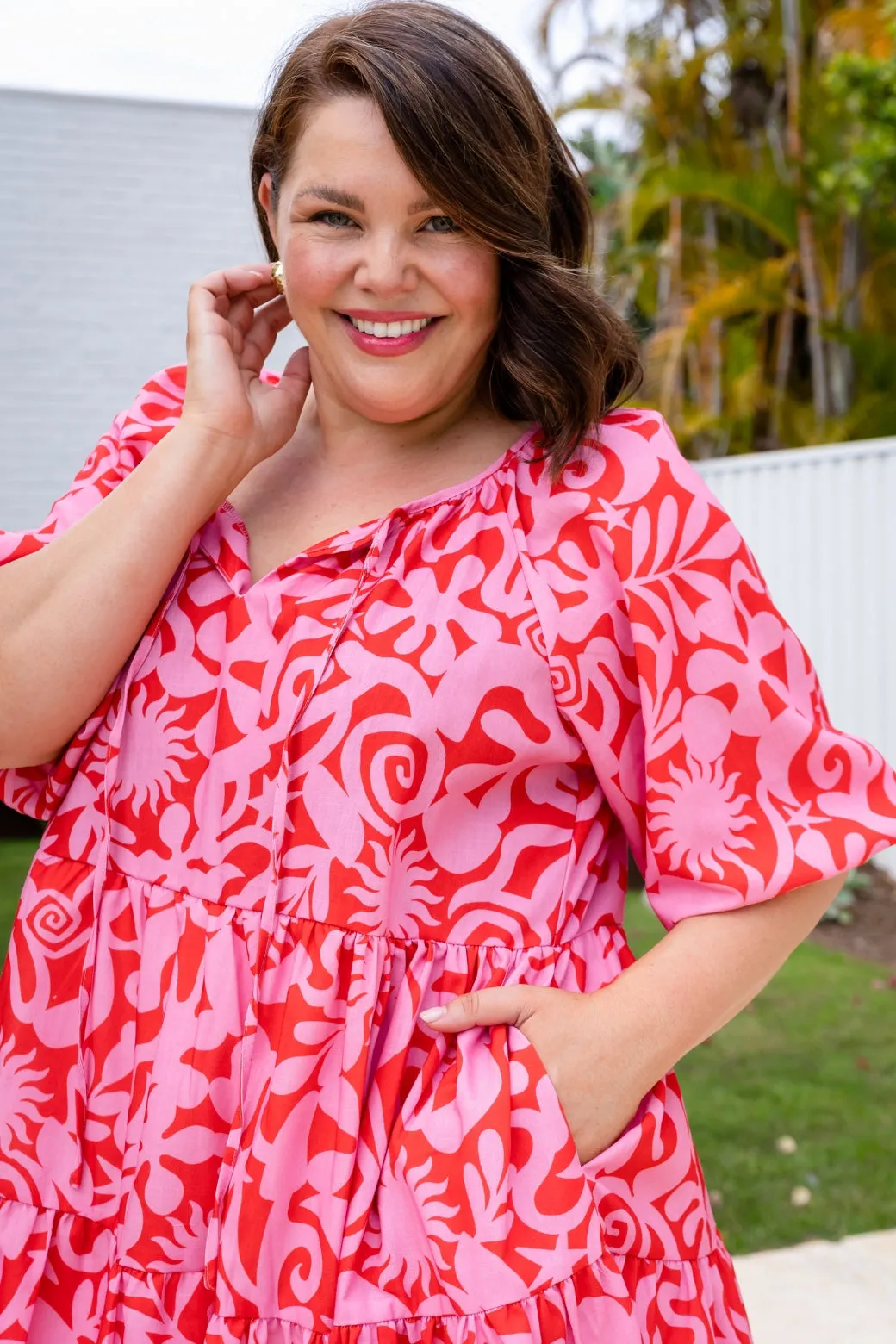 Venus Dress Solstice Print Red Pink