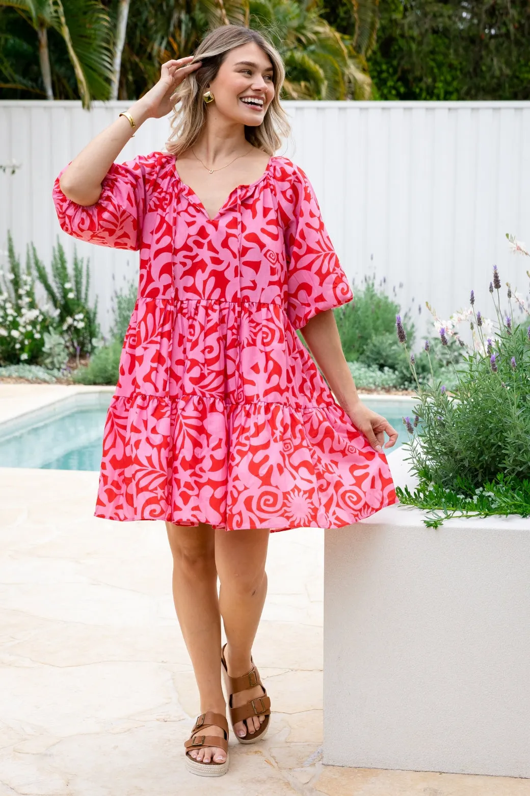 Venus Dress Solstice Print Red Pink