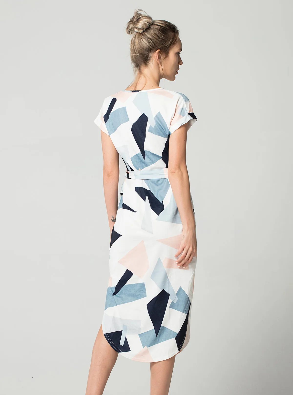 VenusFox Causal V neck Maxi Geometric Vintage dress With Belt