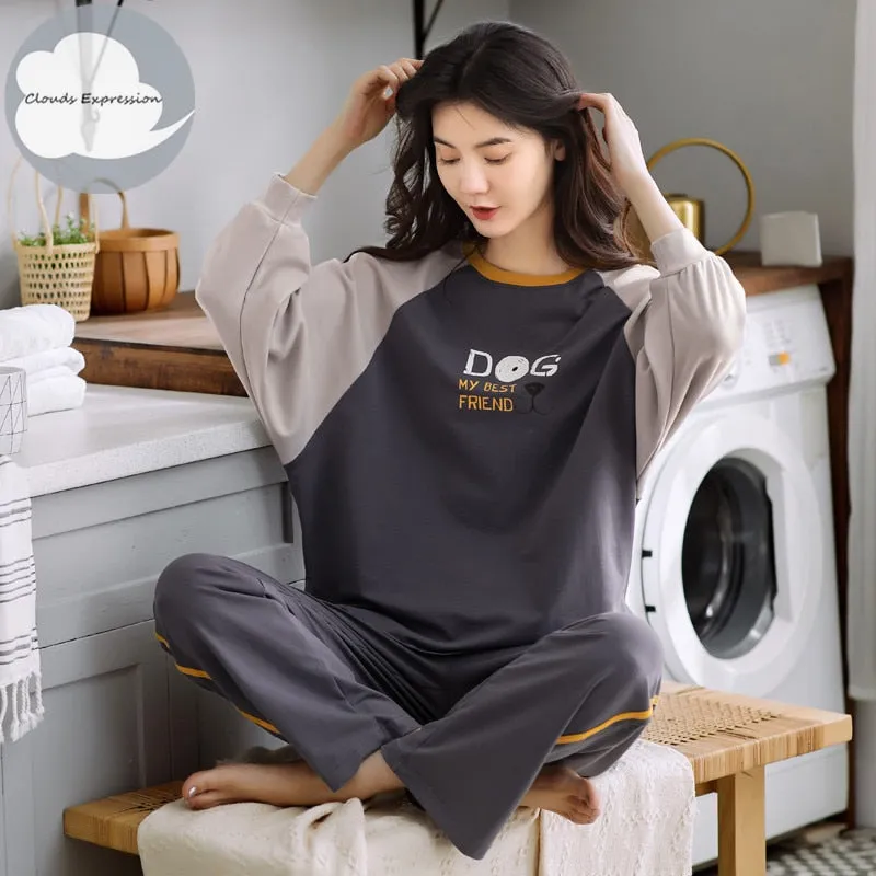 VenusFox Women's Sleep Lounge Pajama Long Sleeved Woman Pajama Set Cartoon Pajamas Cotton Sleepwear