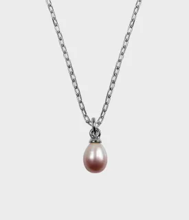 Vermeer Pearl Drop Necklace / Sterling Silver / Pear Shaped Pink Pearl