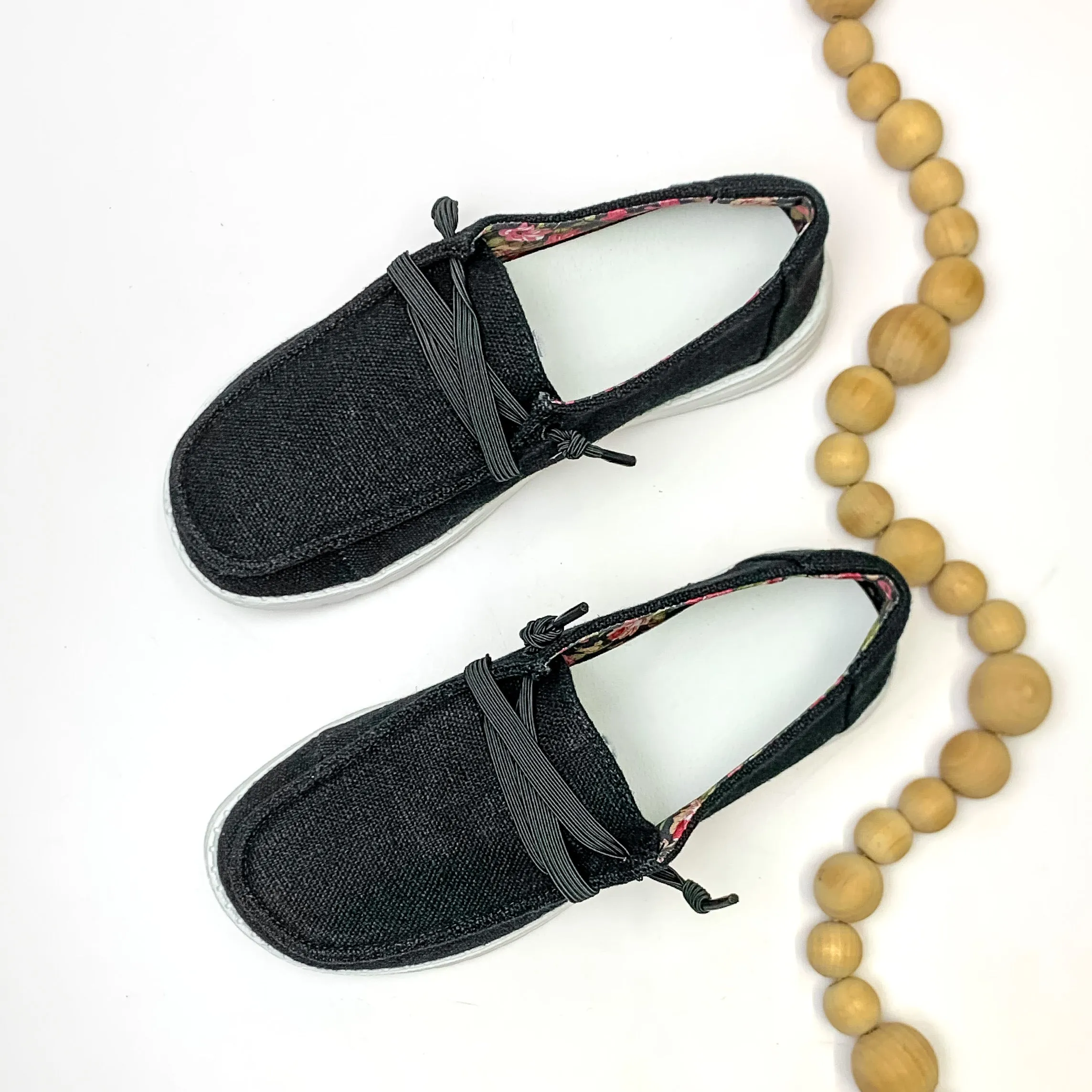 Very G | Have To Run Slip On Loafers with Black Laces in Black Canvas