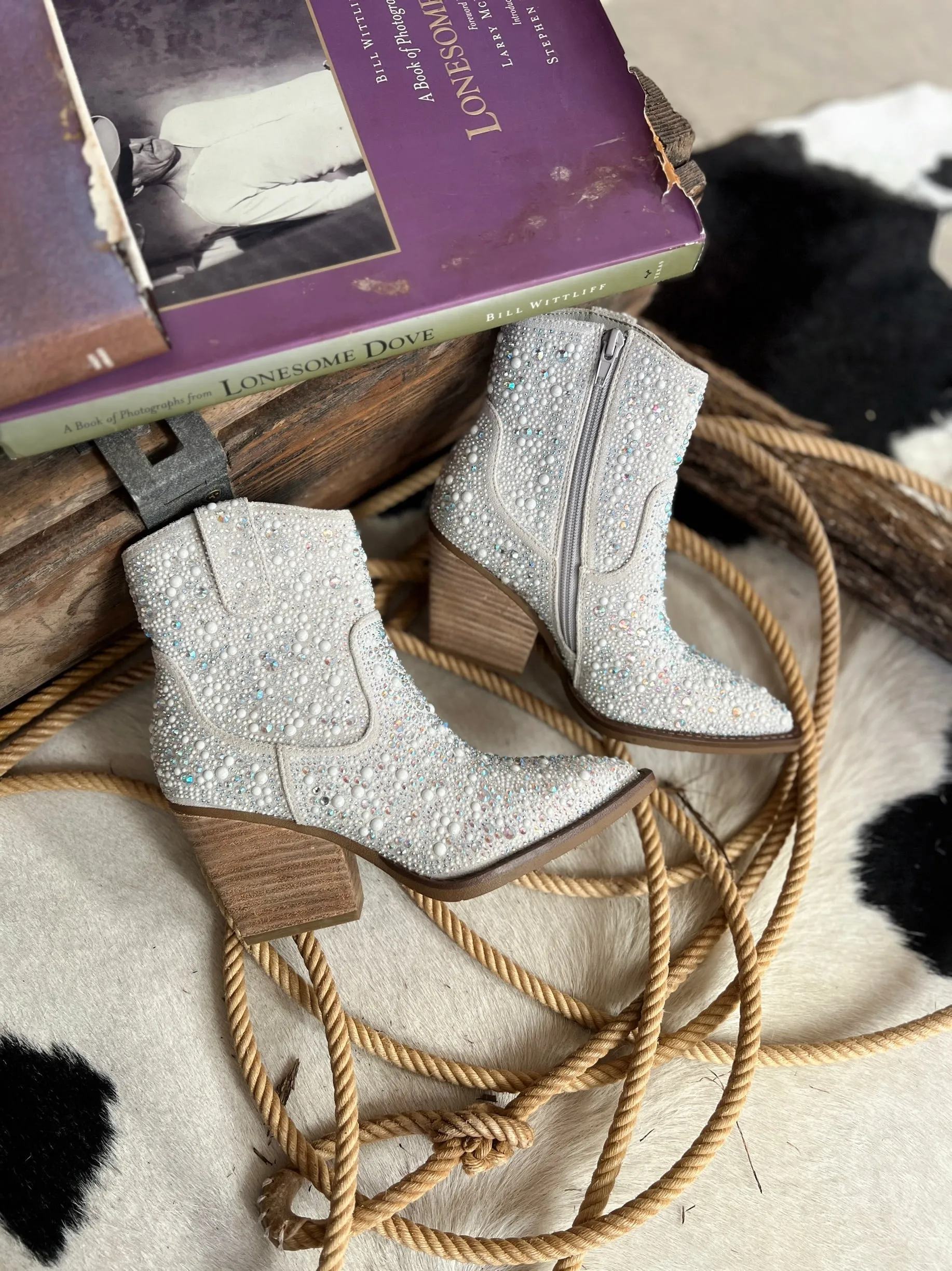 Very G Pearl "Kady" Silver Rhinestone Booties