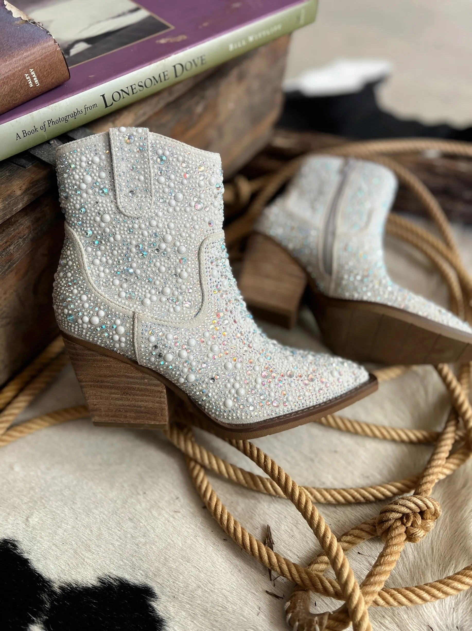 Very G Pearl "Kady" Silver Rhinestone Booties