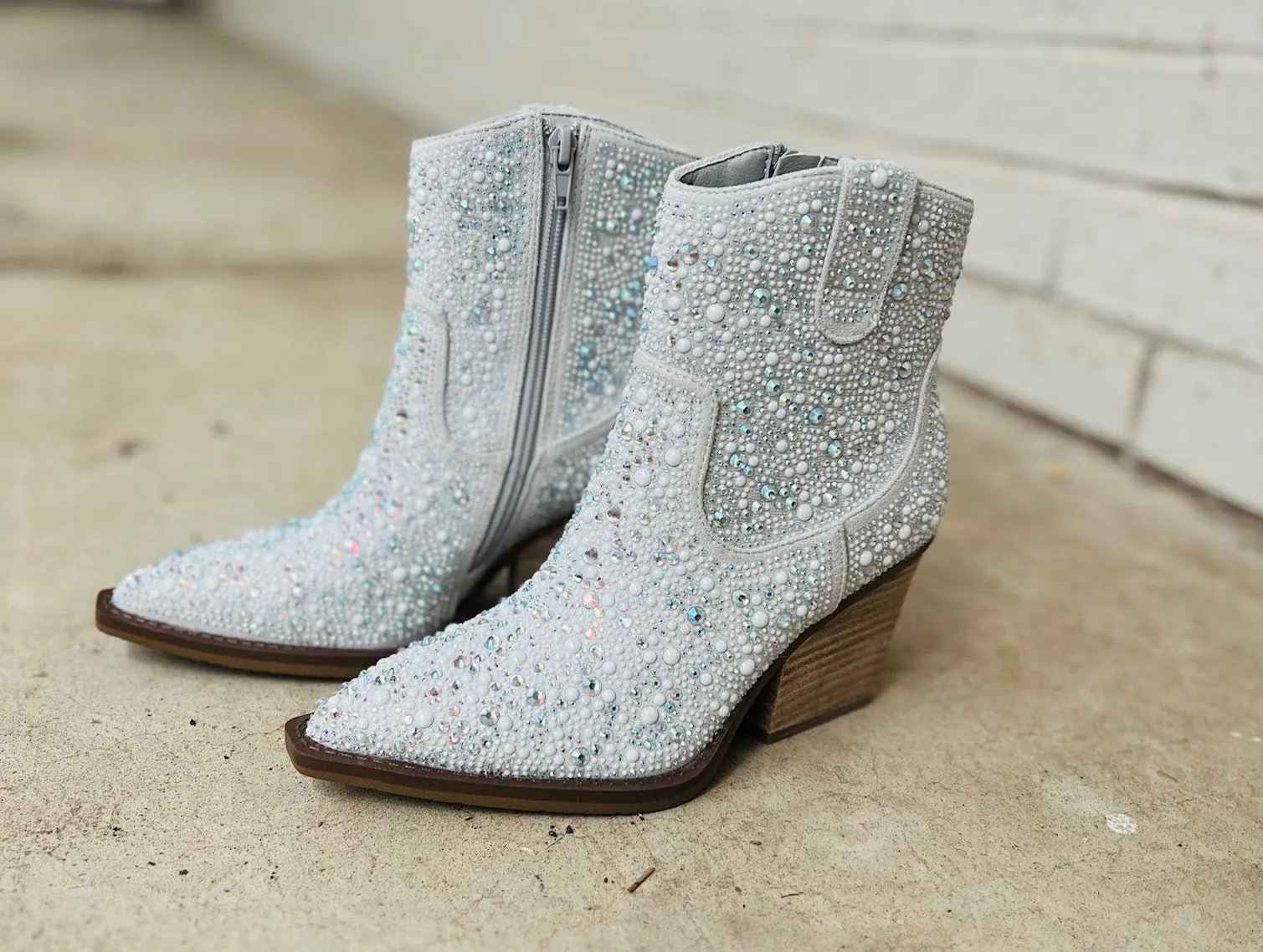 Very G Pearl "Kady" Silver Rhinestone Booties