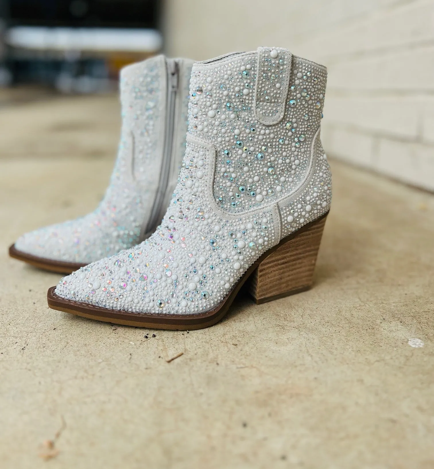 Very G Pearl "Kady" Silver Rhinestone Booties