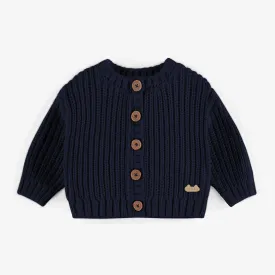 Veste de maille marine en imitation cachemire, naissance || Navy knitted vest with a cashmere imitation, newborn