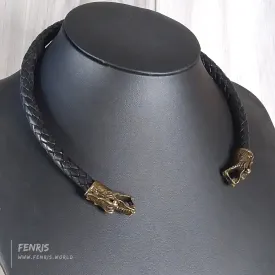 Viking Torc Bronze Dragon Black Leather | Fenris