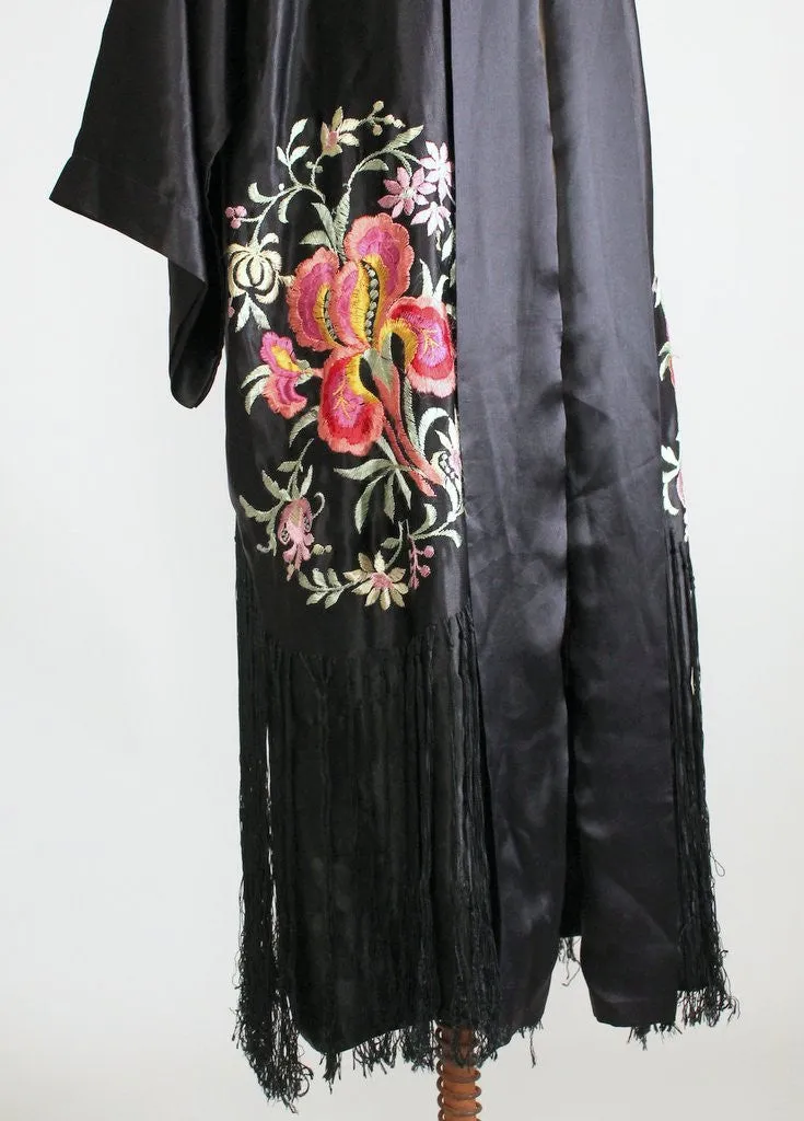 Vintage 1920s Embroidered Silk Fringe Robe