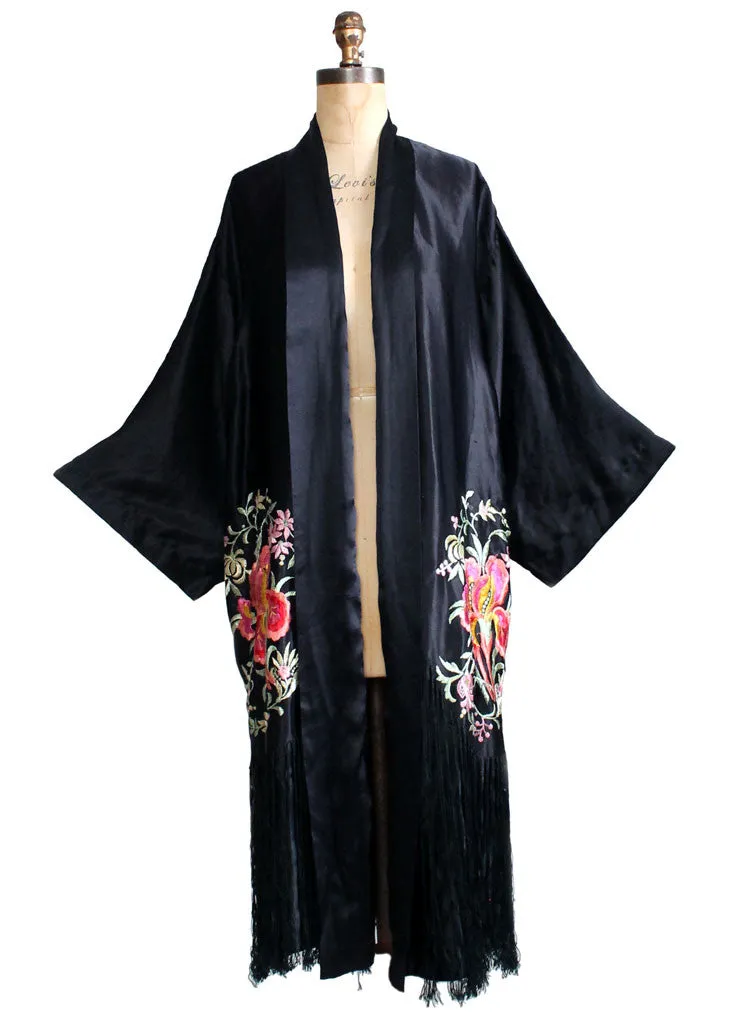 Vintage 1920s Embroidered Silk Fringe Robe