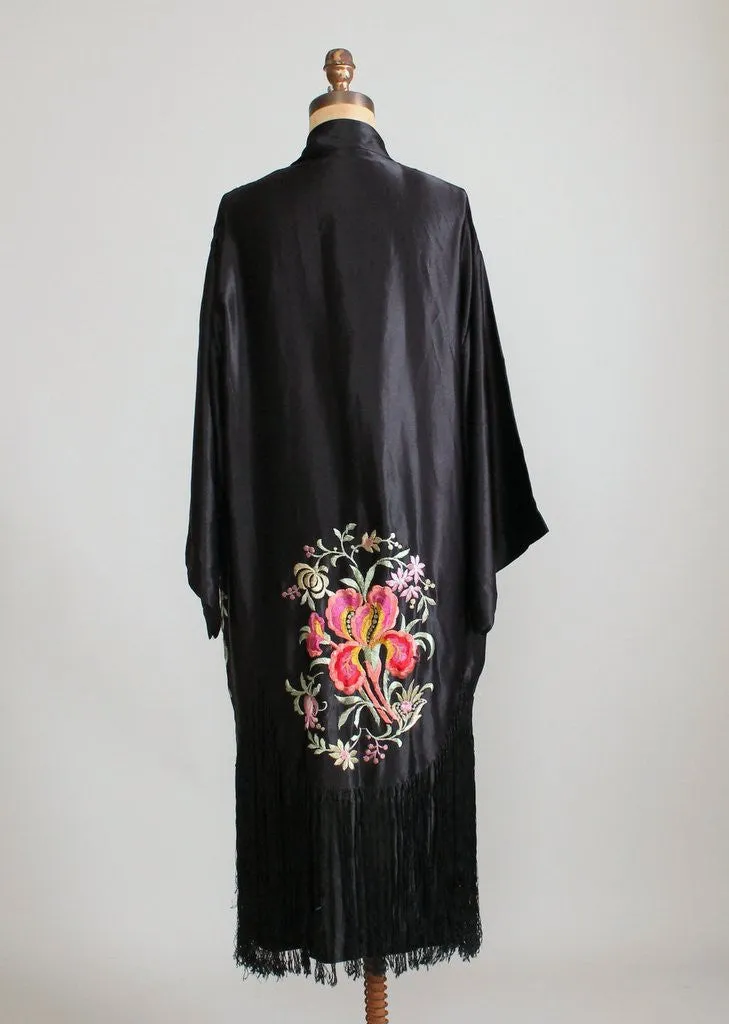 Vintage 1920s Embroidered Silk Fringe Robe