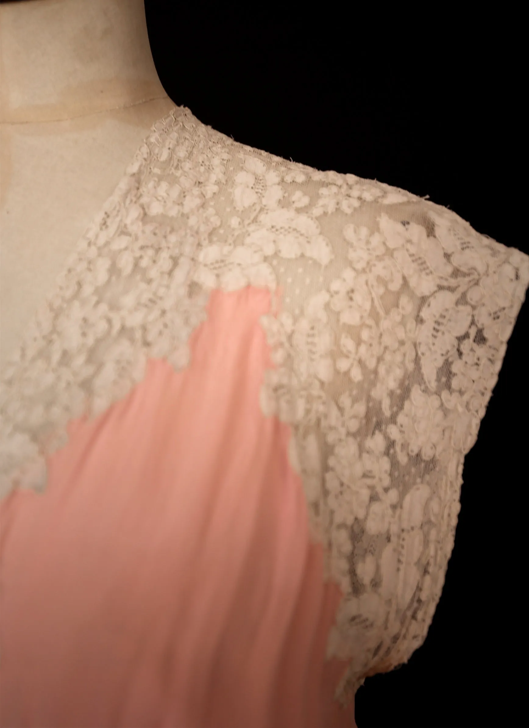 Vintage 1930s Pink Silk Lace Negligee Dress