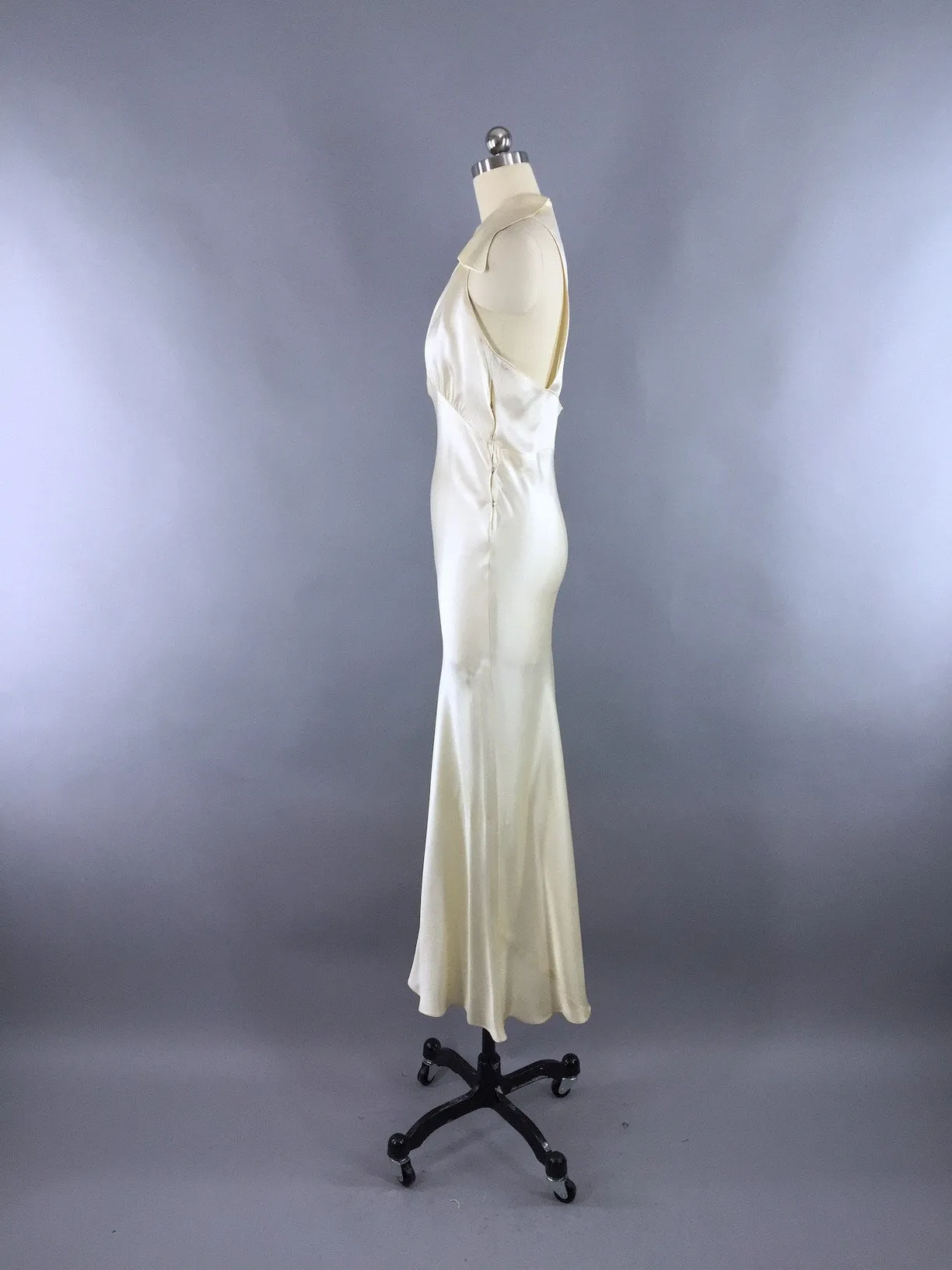 Vintage 1930s Wedding Dress / Bias Cut Dress Ivory Silk Satin Gown