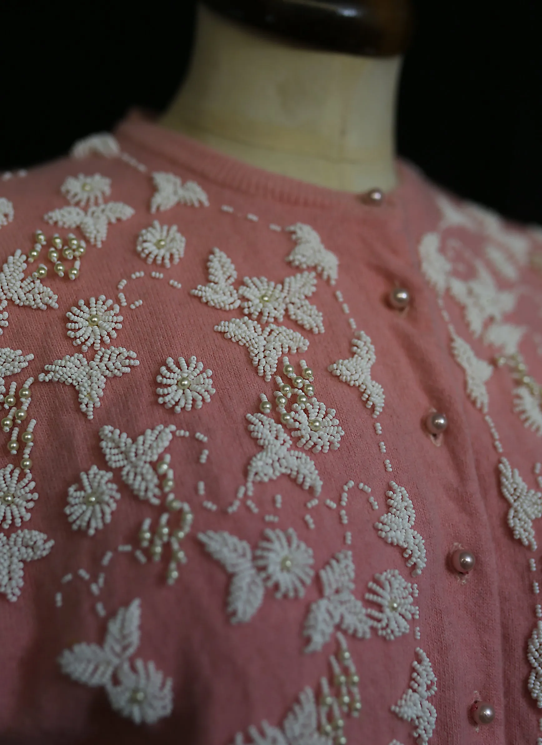 Vintage 1950s Pink Beaded Cardigan