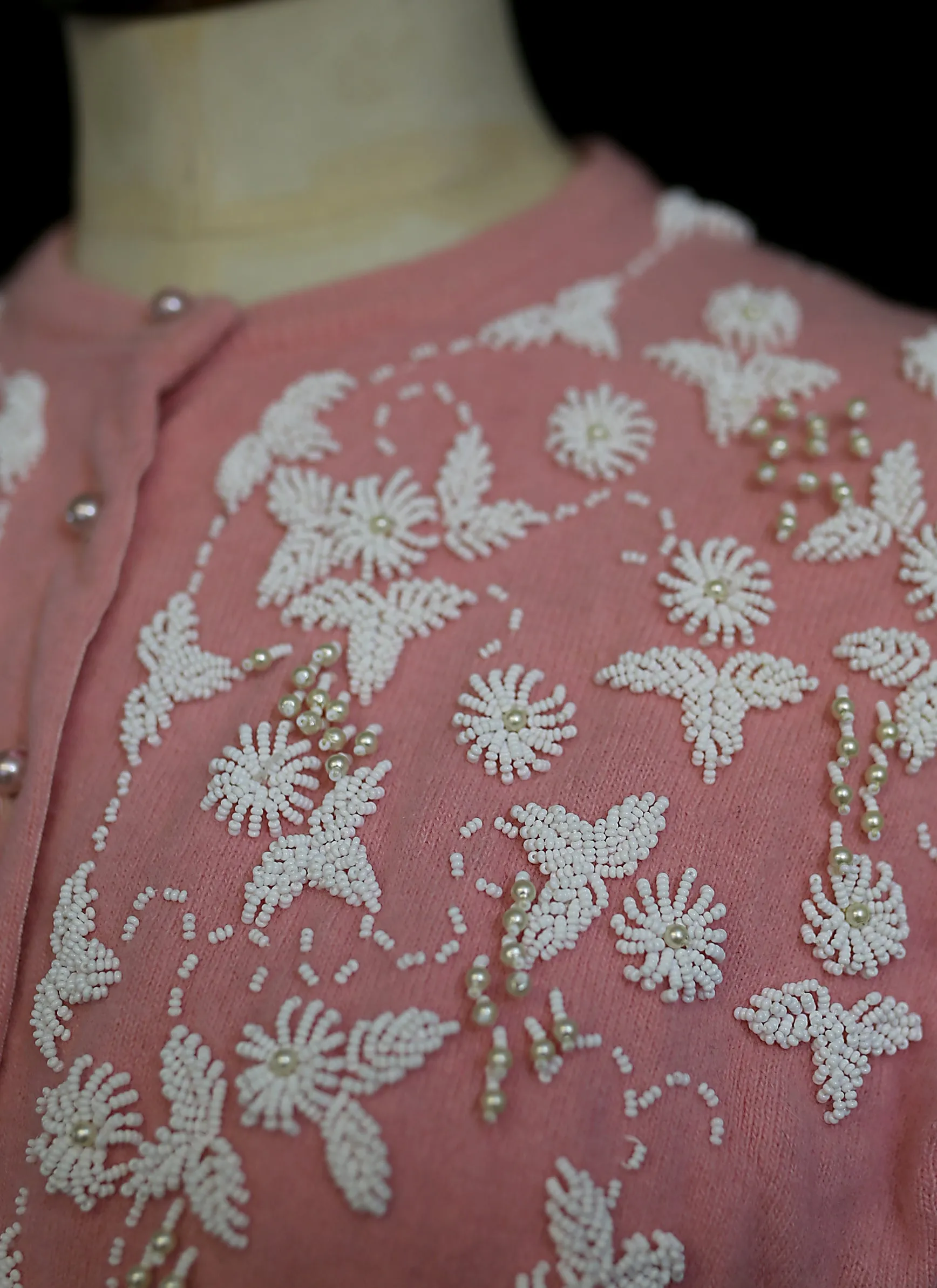 Vintage 1950s Pink Beaded Cardigan