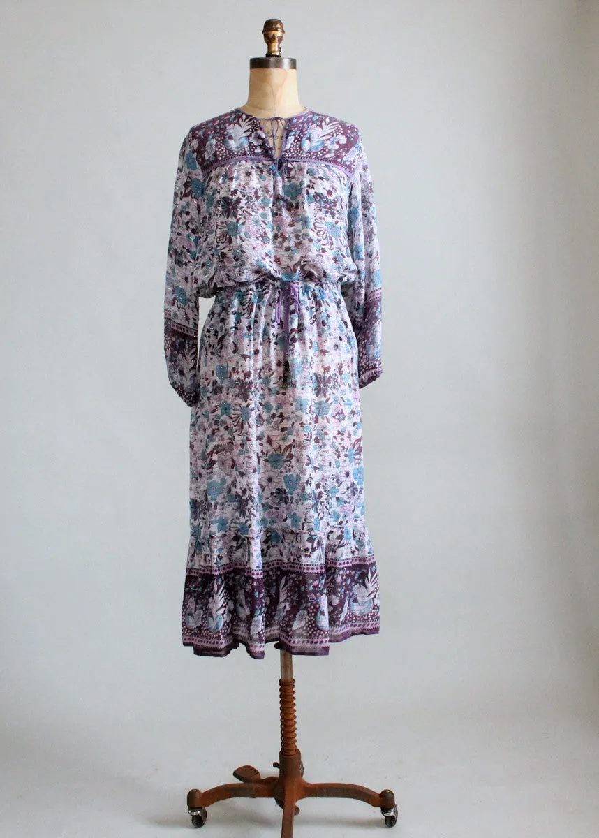 Vintage 1970s Purple Paisley Indian Cotton Dress Set