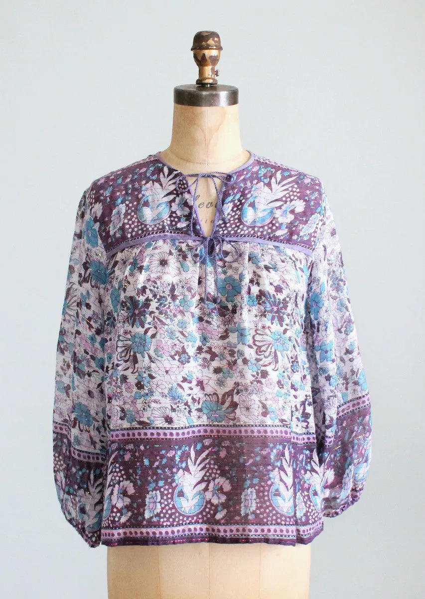 Vintage 1970s Purple Paisley Indian Cotton Dress Set