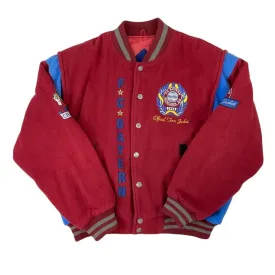 Vintage 1994 Red Bayern Munich FC Embroidered Wool Varsity Tour Jacket L