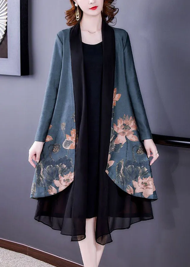 Vintage Blue Asymmetrical Tulle Patchwork Loose Cardigans Long Sleeve