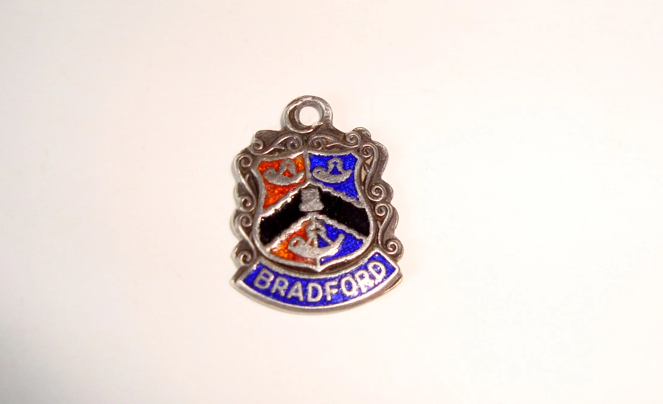 Vintage Bradford Silver Charm Enamel Crest Travel Shield