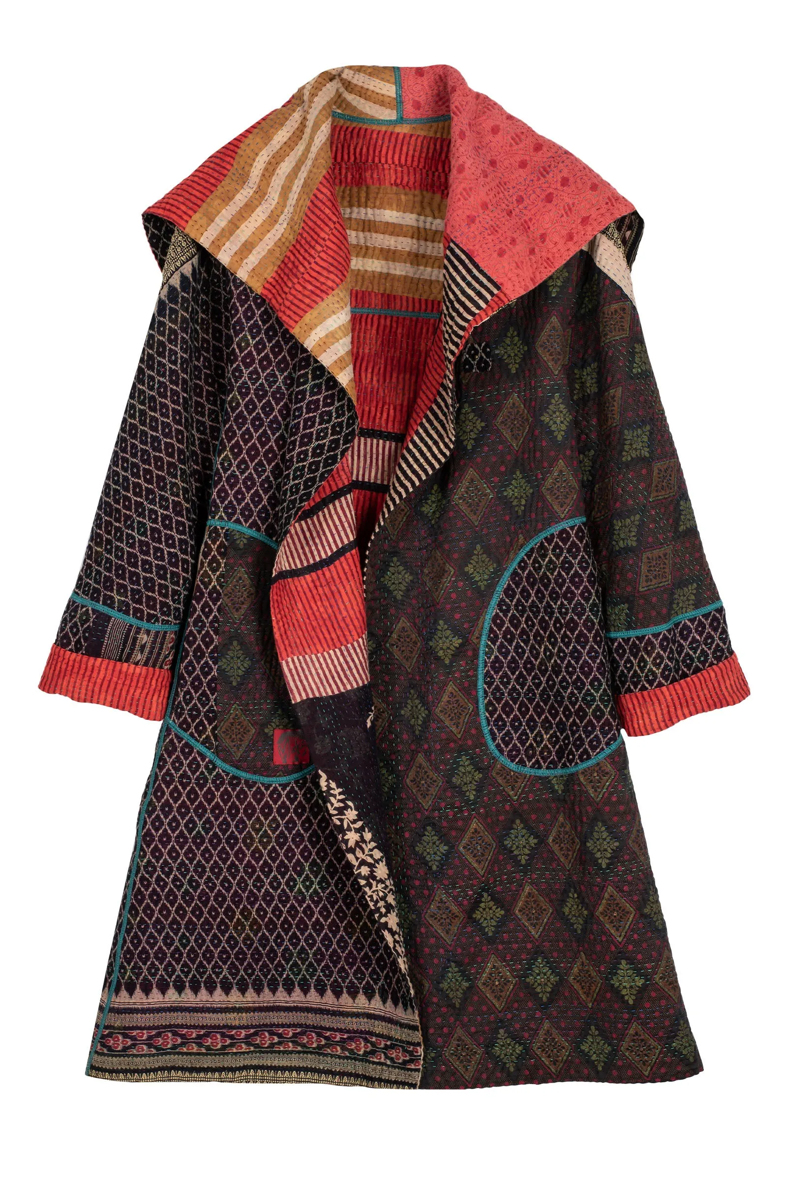 VINTAGE COTTON KANTHA A-LINE COAT - cv4309-0052a -