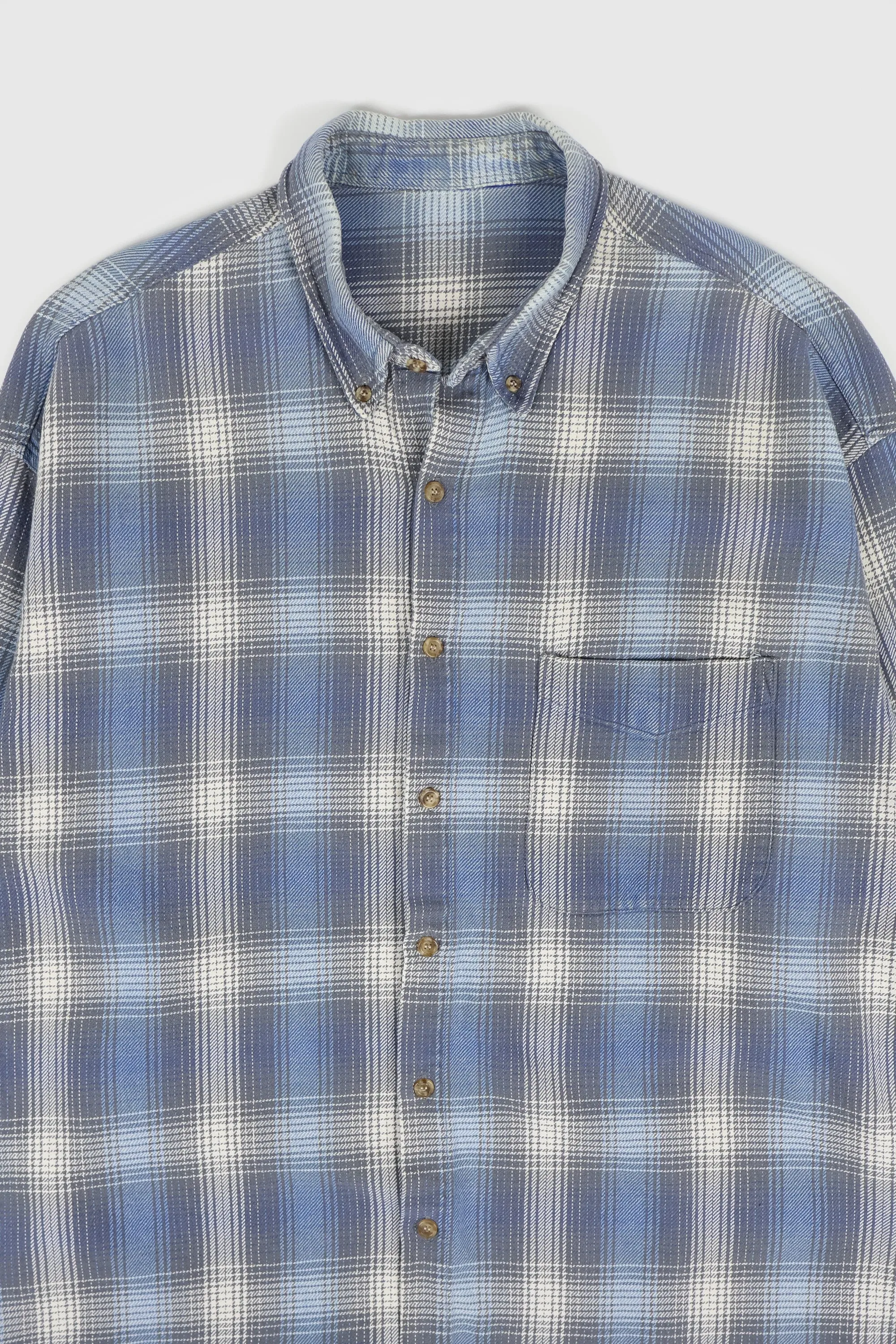 Vintage Faded Blue Plaid Button-Down Shirt