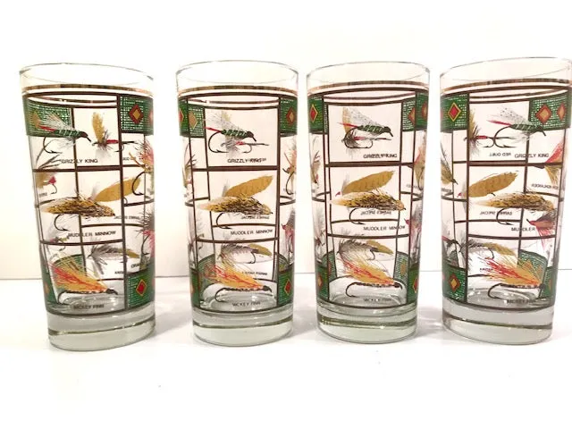 Vintage Fly Fishing Lure Highball Glasses (Set of 4)