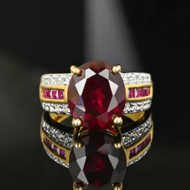 Vintage Gold Vermeil CZ Cushion Cut Ruby Ring