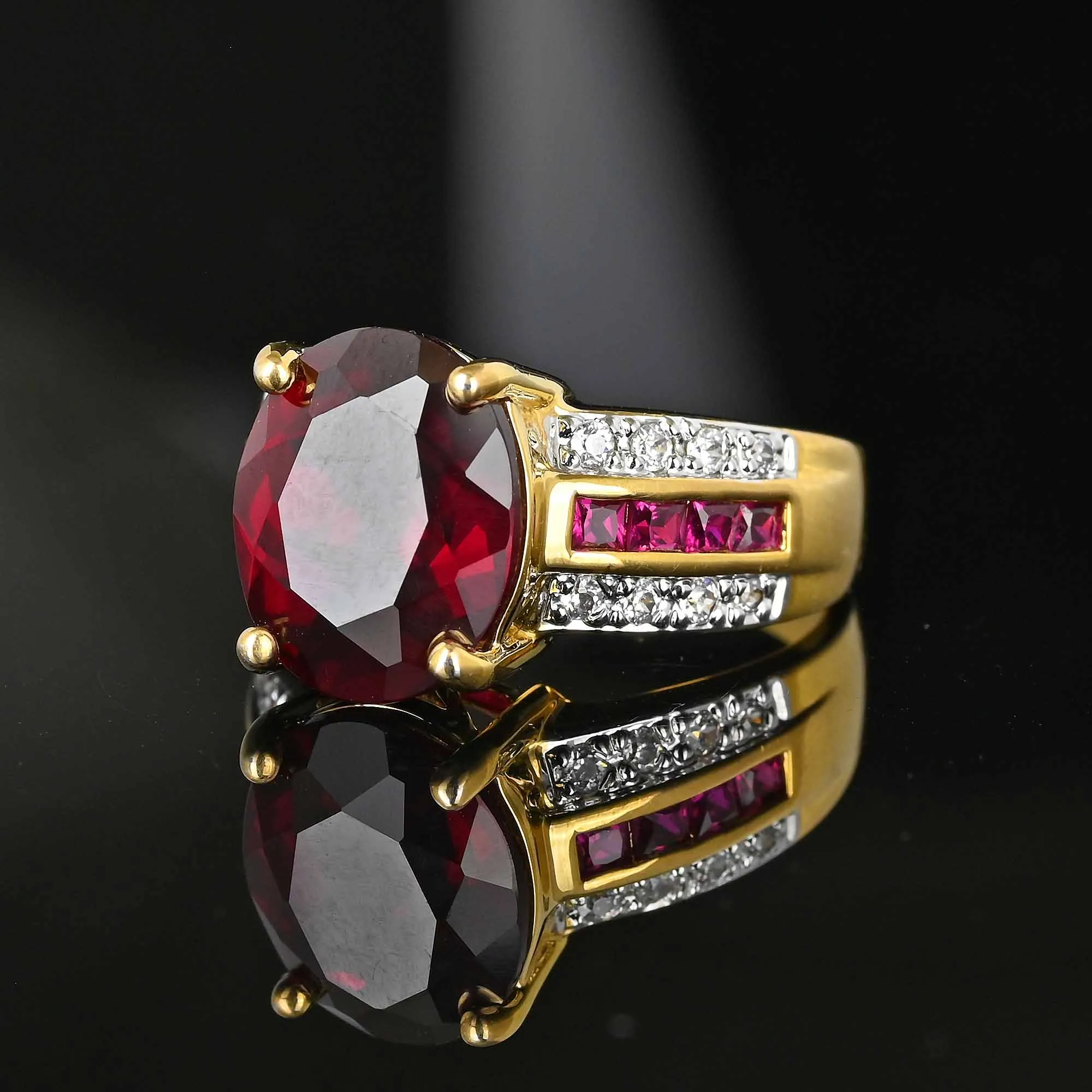 Vintage Gold Vermeil CZ Cushion Cut Ruby Ring