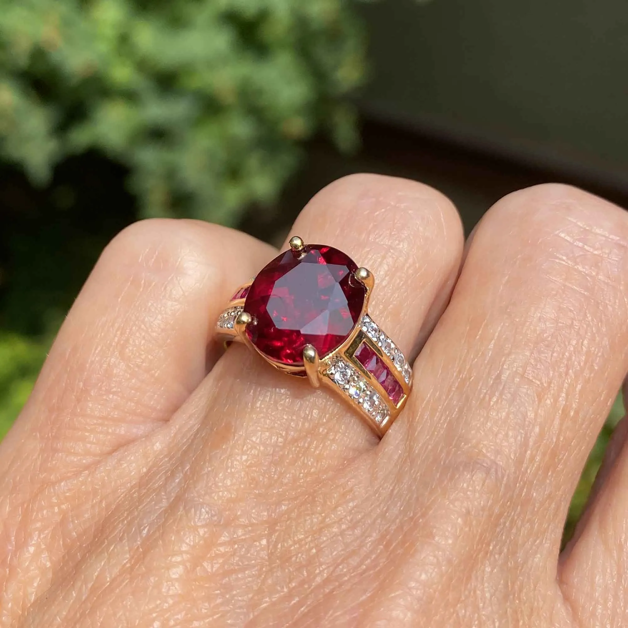 Vintage Gold Vermeil CZ Cushion Cut Ruby Ring