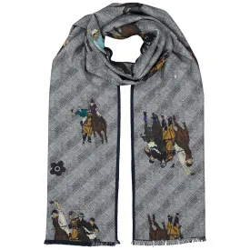 Vintage grey scarf with polo players super soft - ALMA