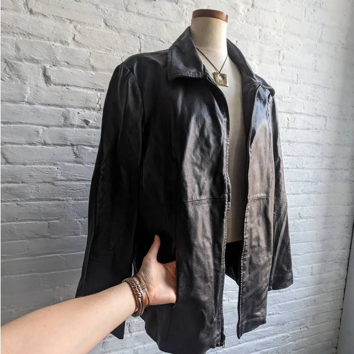 Vintage Minimalist Leather Trench Jacket Chic Baddie Biker Moto Goth Duster Coat