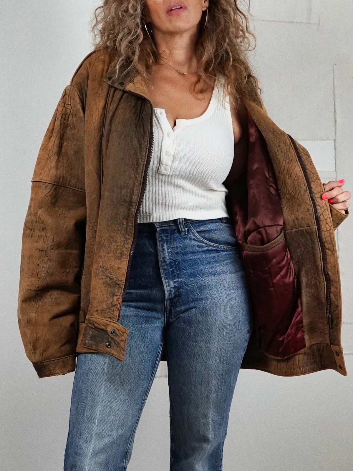 Vintage Nutmeg Leather Bomber Jacket