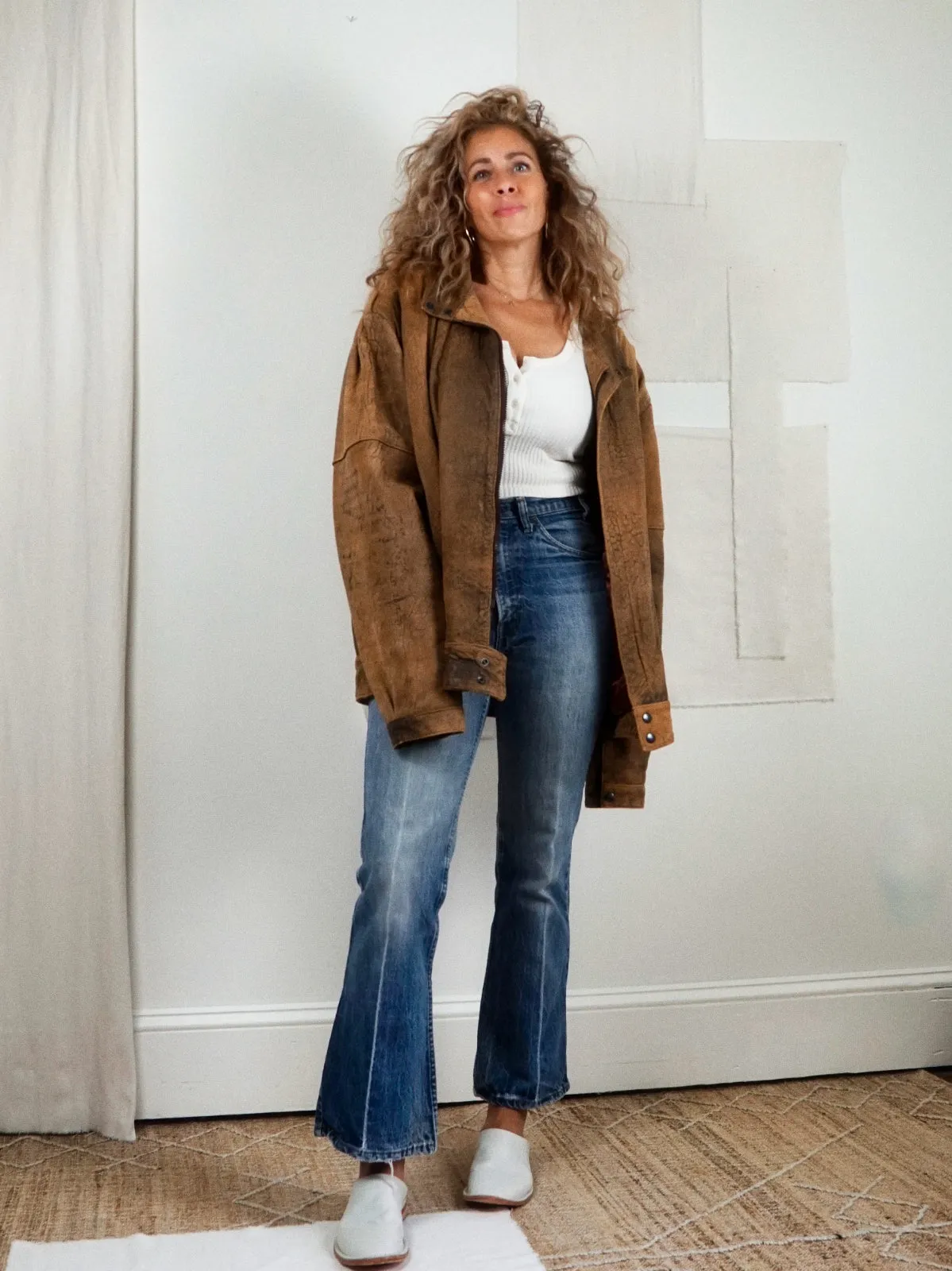 Vintage Nutmeg Leather Bomber Jacket