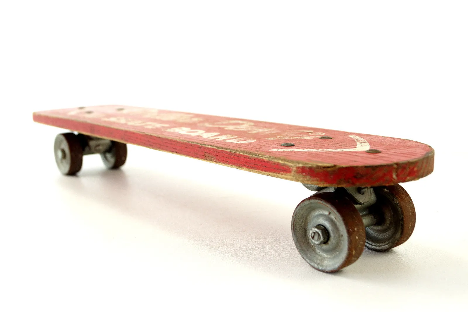 Vintage Roller Derby Wood Skateboard in Red with Steel Wheels (c.1950s)