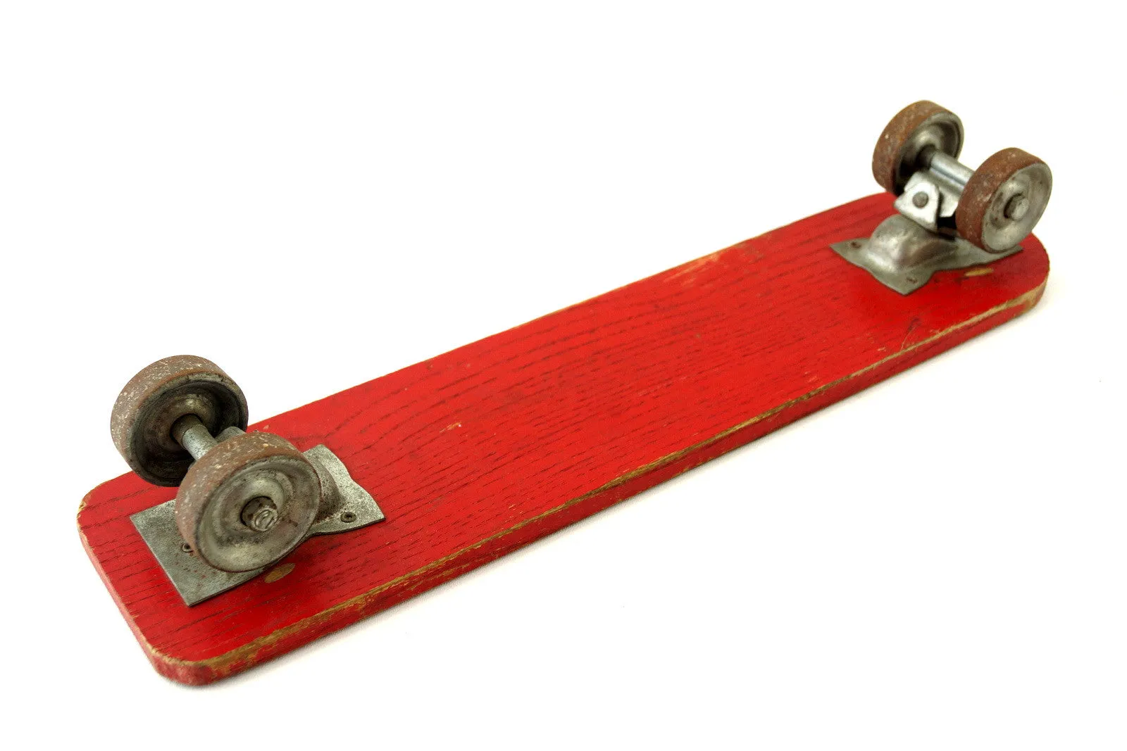 Vintage Roller Derby Wood Skateboard in Red with Steel Wheels (c.1950s)